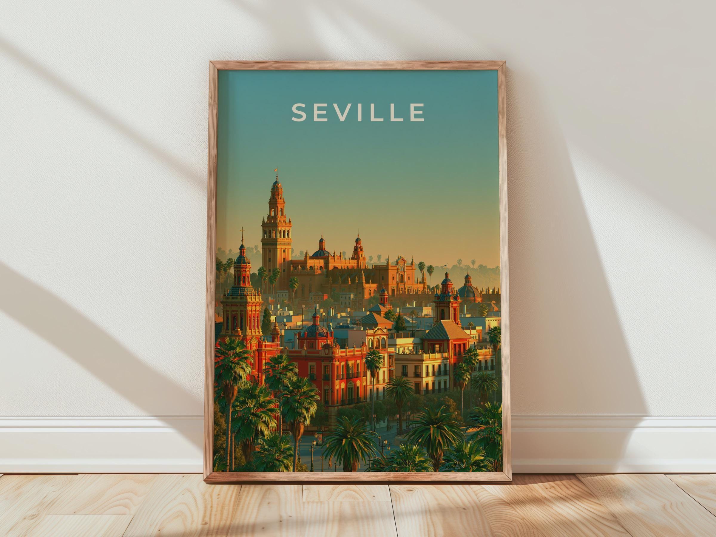 Seville Print, Spain City Skyline Poster, Andalusia Wall Art, Warm Vintage Style - Travel Wall Art