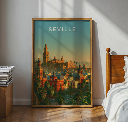 Seville Print, Spain City Skyline Poster, Andalusia Wall Art, Warm Vintage Style - Travel Wall Art