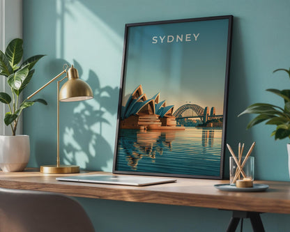 Sydney Opera House Print, Harbour Bridge, Australia Wall Art, Retro City Poster - Travel Wall Art