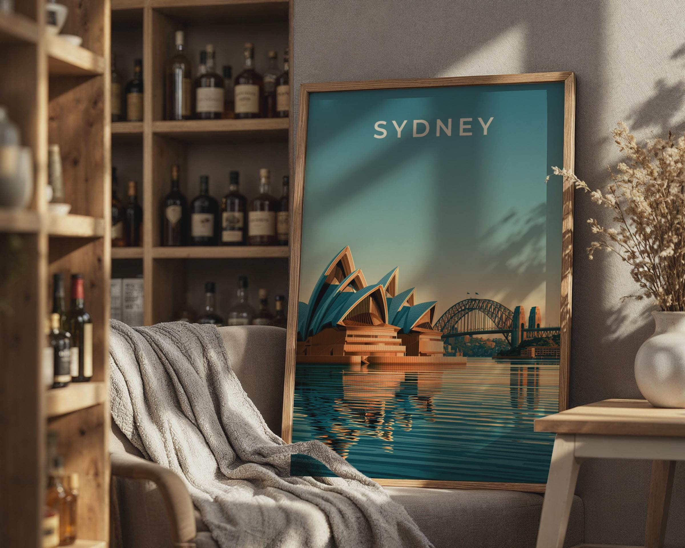 Sydney Opera House Print, Harbour Bridge, Australia Wall Art, Retro City Poster - Travel Wall Art