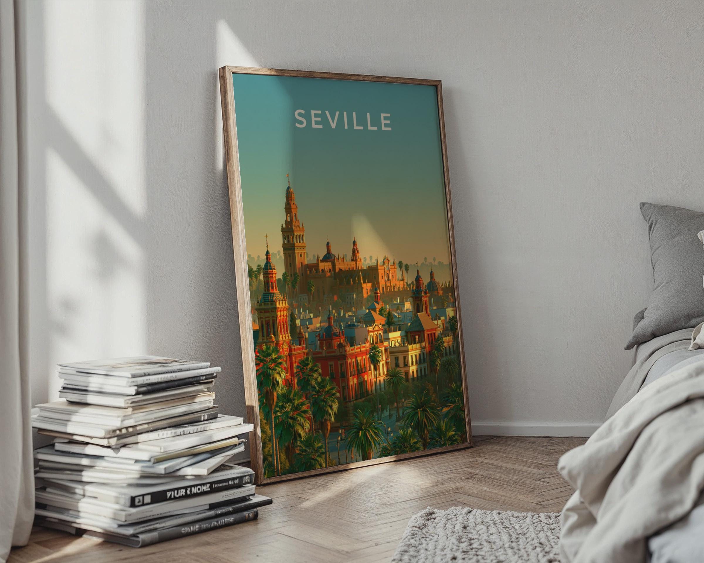 Seville Print, Spain City Skyline Poster, Andalusia Wall Art, Warm Vintage Style - Travel Wall Art