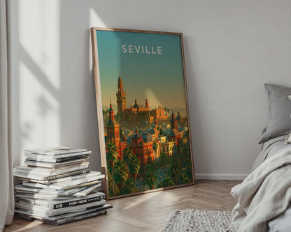 Seville Print, Spain City Skyline Poster, Andalusia Wall Art, Warm Vintage Style - Travel Wall Art