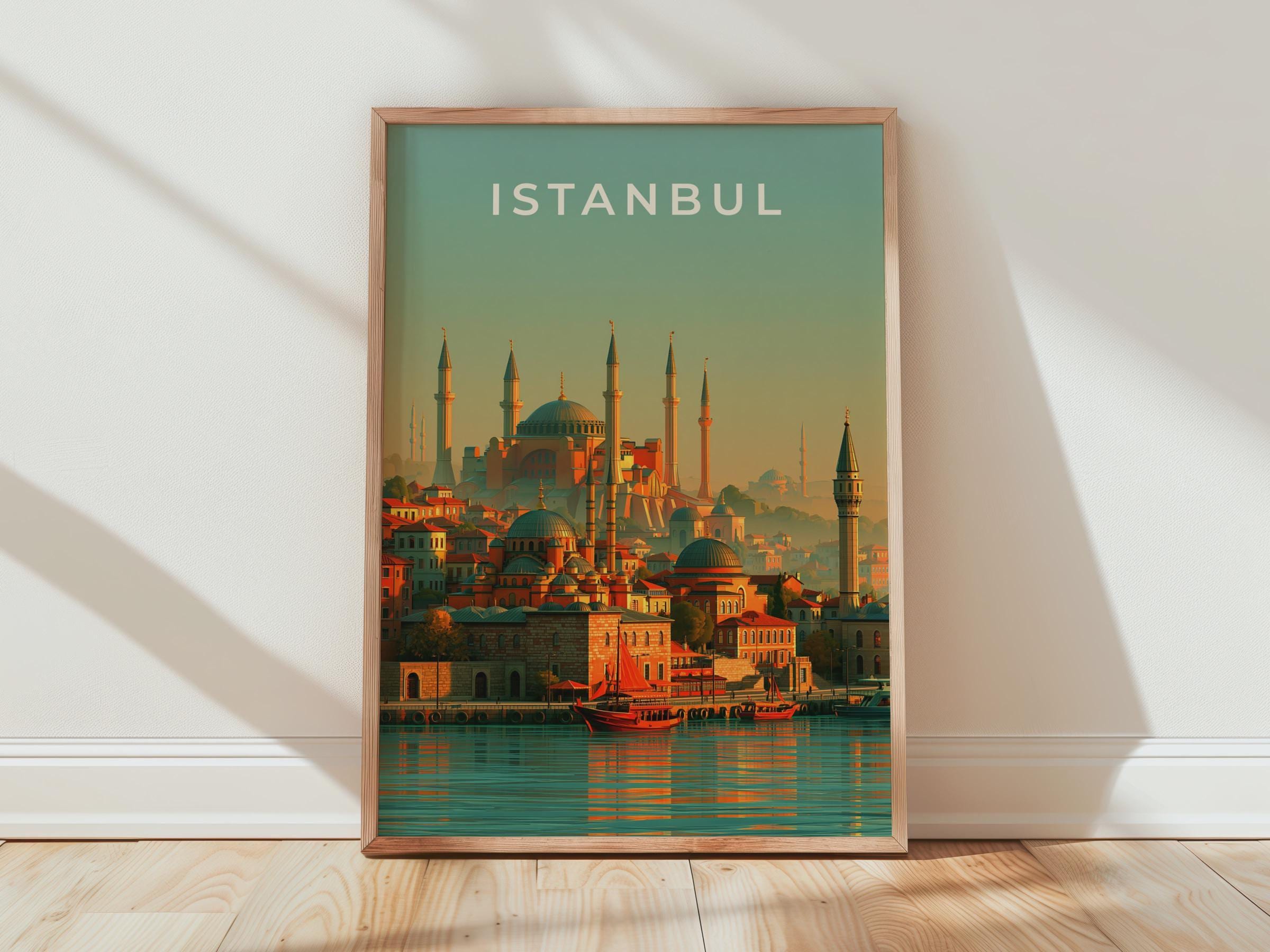 Istanbul Print, Turkey Skyline Wall Art, Mosque Poster, Vintage City Illustration - Travel Wall Art