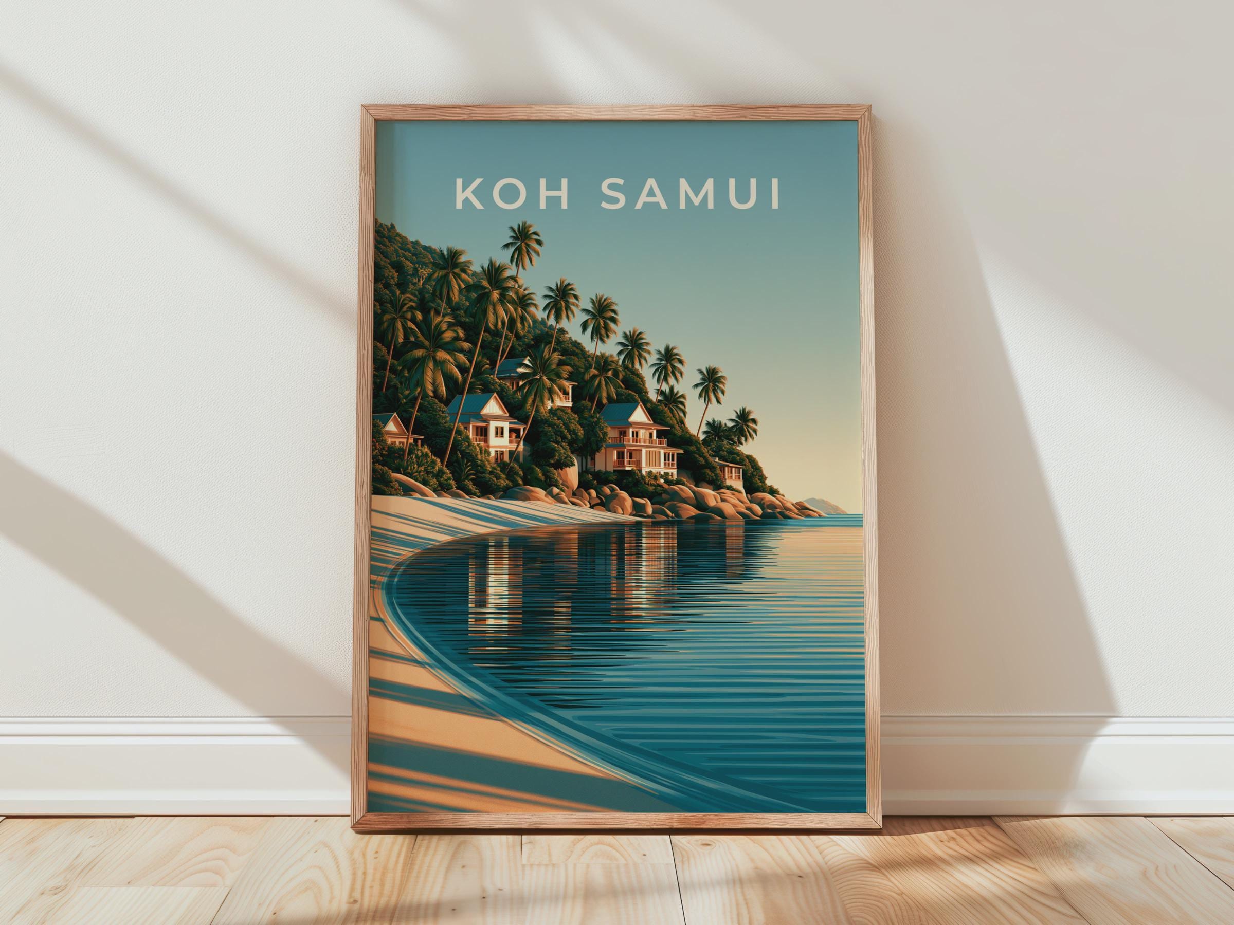 Koh Samui Print, Thailand Island Beach Poster, Tropical Palm Tree Wall Art - Travel Wall Art