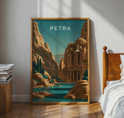 Petra Jordan Print, Al-Khazneh Treasury Wall Art, Vintage Style Poster - Travel Wall Art