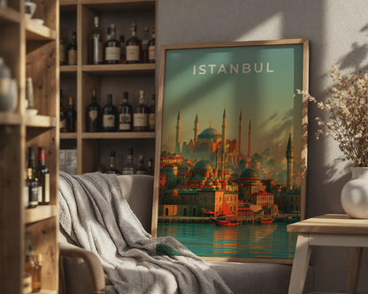 Istanbul Print, Turkey Skyline Wall Art, Mosque Poster, Vintage City Illustration - Travel Wall Art