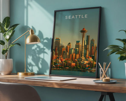 Seattle Skyline Print, Space Needle Wall Art, Retro City Poster, Washington - Travel Wall Art