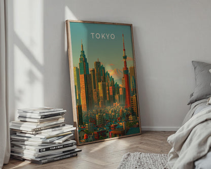 Tokyo Skyline Print, Tokyo Tower, Mount Fuji, Japan City Wall Art Poster - Travel Wall Art