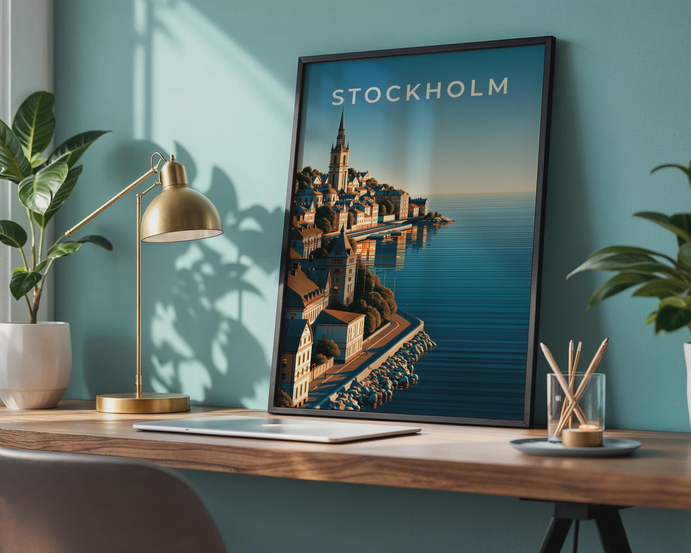 Stockholm Print, Sweden City Poster, Scandinavian Wall Art, Blue Waterfront - Travel Wall Art