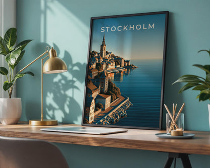 Stockholm Print, Sweden City Poster, Scandinavian Wall Art, Blue Waterfront - Travel Wall Art