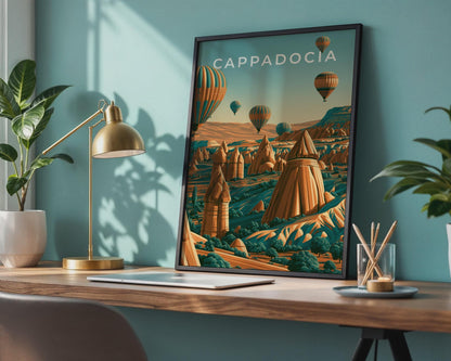 Cappadocia Print, Hot Air Balloon Wall Art, Turkey Landscape Poster - Travel Wall Art