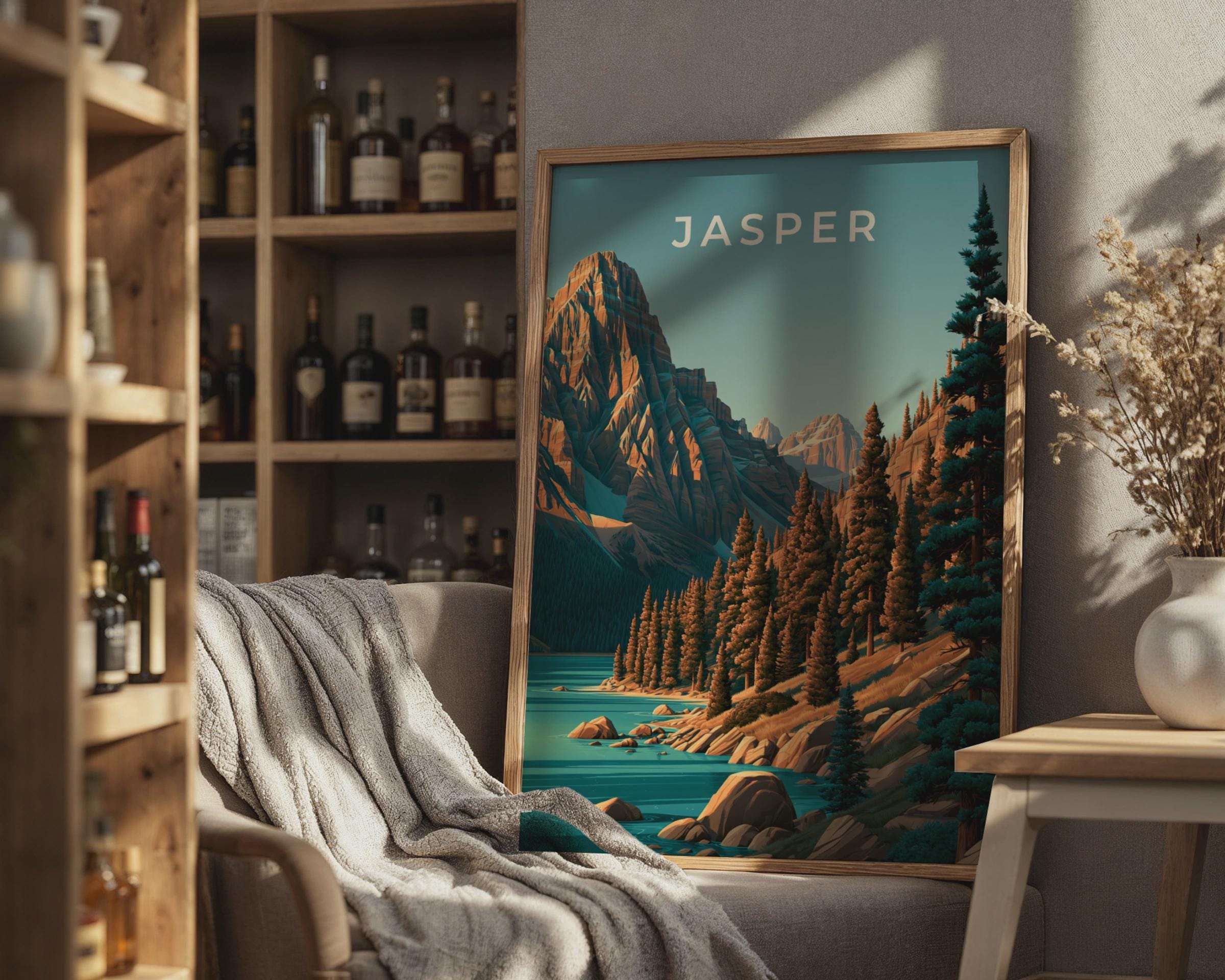 Jasper National Park Print, Canada Mountain Wall Art, Vintage Style Landscape Poster - Travel Wall Art
