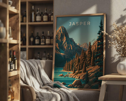 Jasper National Park Print, Canada Mountain Wall Art, Vintage Style Landscape Poster - Travel Wall Art