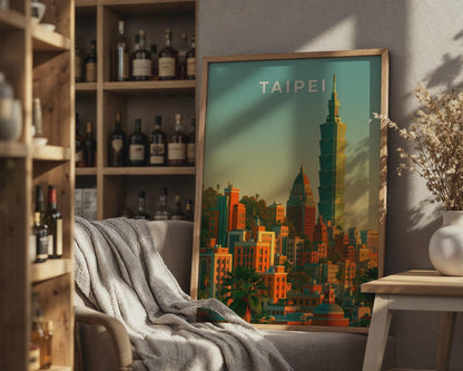 Taipei Skyline Print, Taipei 101 Tower, Taiwan City Wall Art Poster - Travel Wall Art
