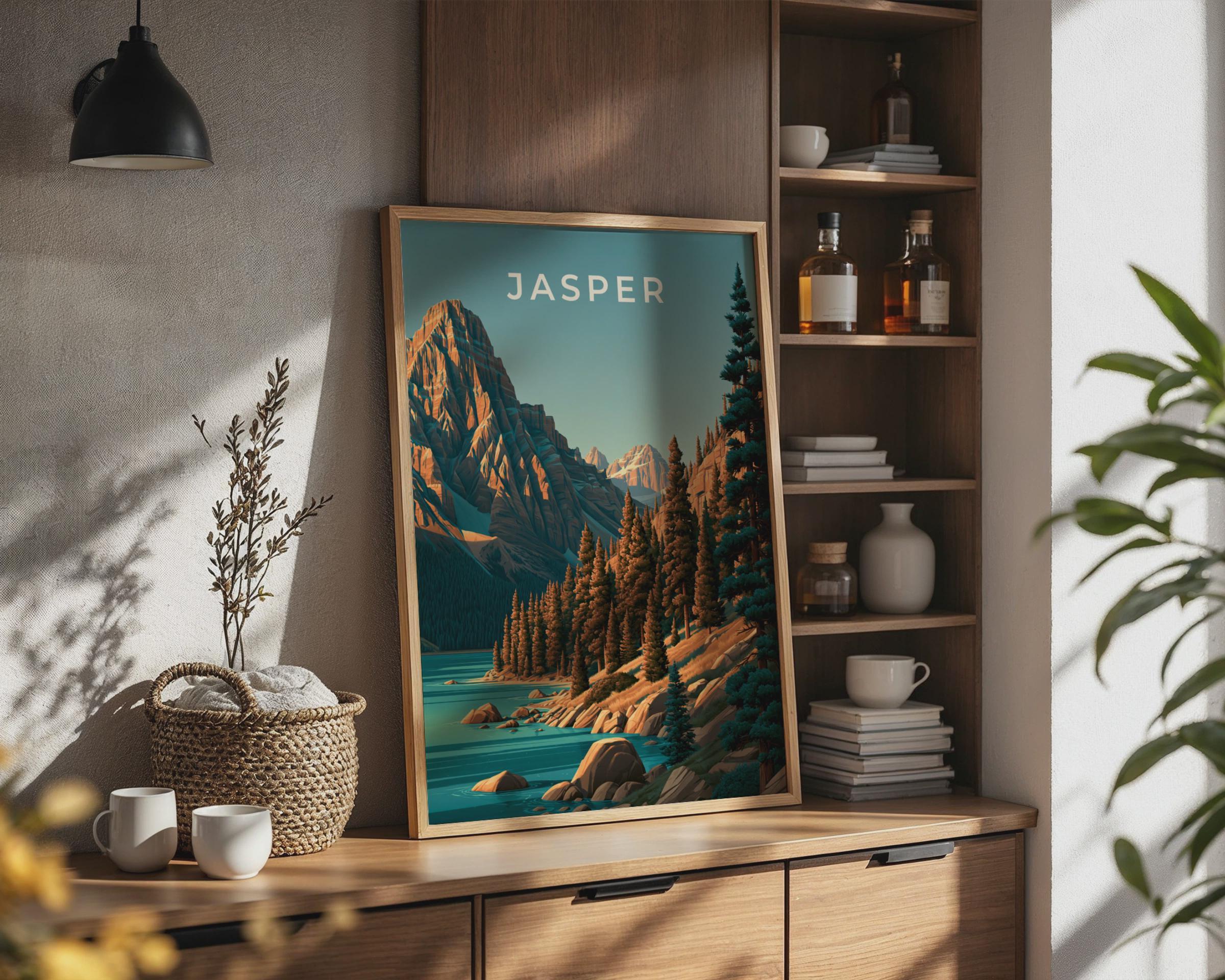 Jasper National Park Print, Canada Mountain Wall Art, Vintage Style Landscape Poster - Travel Wall Art