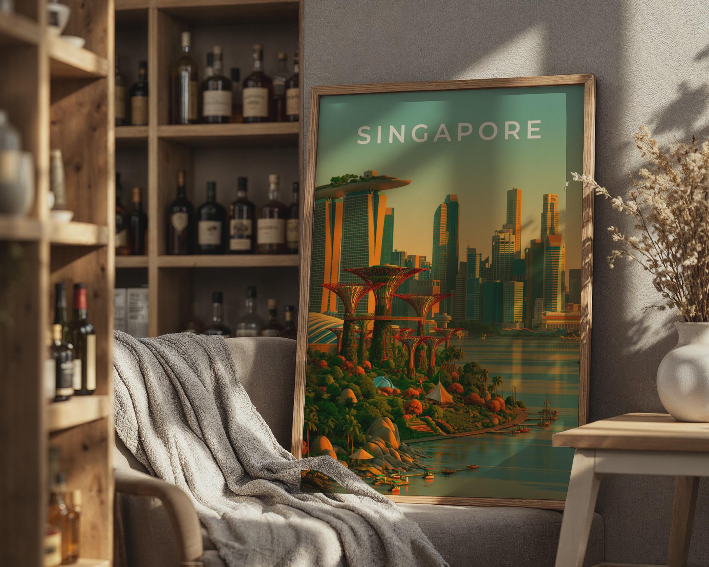 Singapore City Skyline Print, Gardens by the Bay, Marina Bay Sands Wall Art - Travel Wall Art