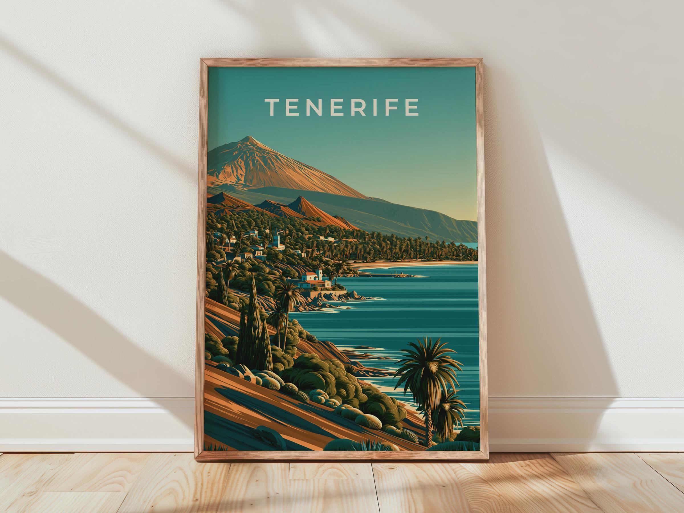 Tenerife Print, Canary Islands Wall Art, Retro Coastal Poster, Mount Teide - Travel Wall Art