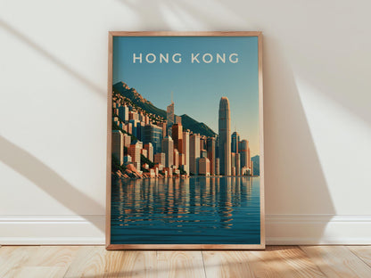 Hong Kong Skyline Print, City Harbour Wall Art, Minimalist Asia Poster - Travel Wall Art