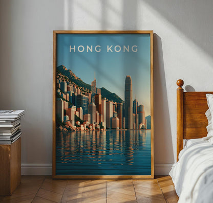Hong Kong Skyline Print, City Harbour Wall Art, Minimalist Asia Poster - Travel Wall Art