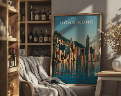 Hong Kong Skyline Print, City Harbour Wall Art, Minimalist Asia Poster - Travel Wall Art