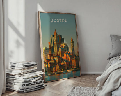 Boston Skyline Print, Custom House Tower, Massachusetts City Wall Art Poster - Travel Wall Art