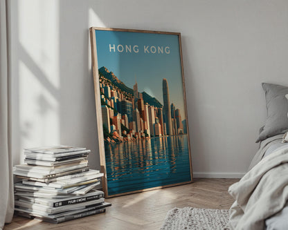 Hong Kong Skyline Print, City Harbour Wall Art, Minimalist Asia Poster - Travel Wall Art