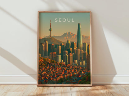 Seoul Skyline Print, South Korea City Poster, N Seoul Tower, Lotte World Tower Art - Travel Wall Art