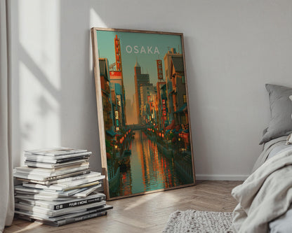 Osaka Print, Dotonbori Canal Sunset, Japan City Wall Art, Retro Poster - Travel Wall Art