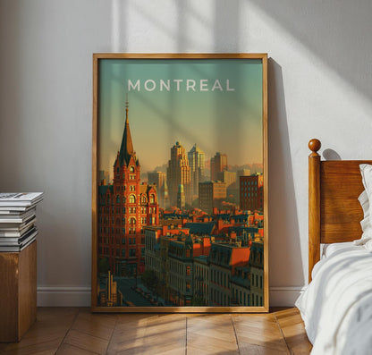 Montreal Skyline Print, Canada City Poster, Retro Illustration, Old Town Wall Art - Travel Wall Art