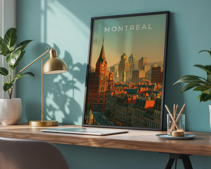 Montreal Skyline Print, Canada City Poster, Retro Illustration, Old Town Wall Art - Travel Wall Art