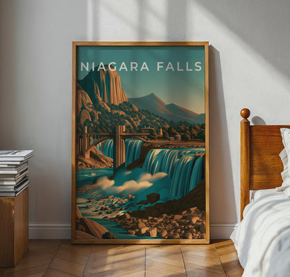 Niagara Falls Print, Vintage Style Waterfall Poster - Travel Wall Art