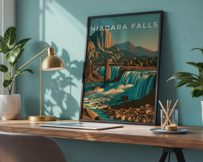 Niagara Falls Print, Vintage Style Waterfall Poster - Travel Wall Art