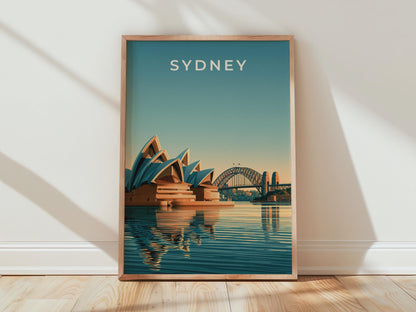 Sydney Opera House Print, Harbour Bridge, Australia Wall Art, Retro City Poster - Travel Wall Art