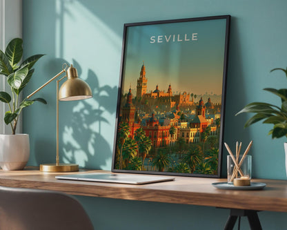 Seville Print, Spain City Skyline Poster, Andalusia Wall Art, Warm Vintage Style - Travel Wall Art