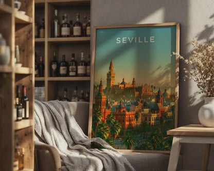 Seville Print, Spain City Skyline Poster, Andalusia Wall Art, Warm Vintage Style - Travel Wall Art