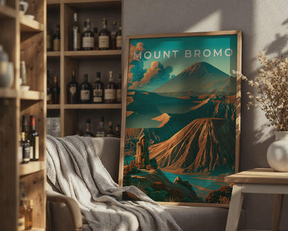 Mount Bromo Volcano Poster, Indonesia Wall Art, Retro Landscape Print - Travel Wall Art