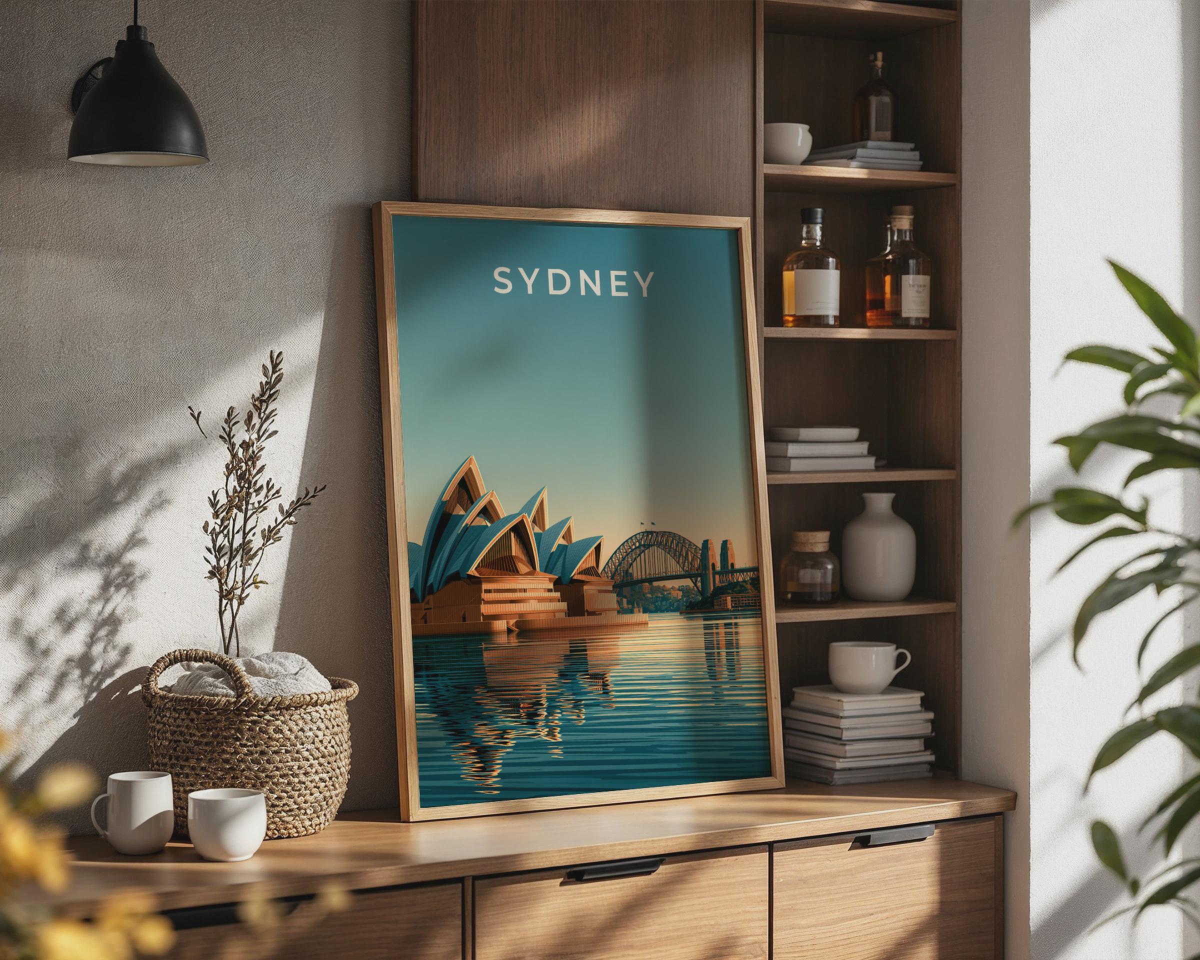 Sydney Opera House Print, Harbour Bridge, Australia Wall Art, Retro City Poster - Travel Wall Art