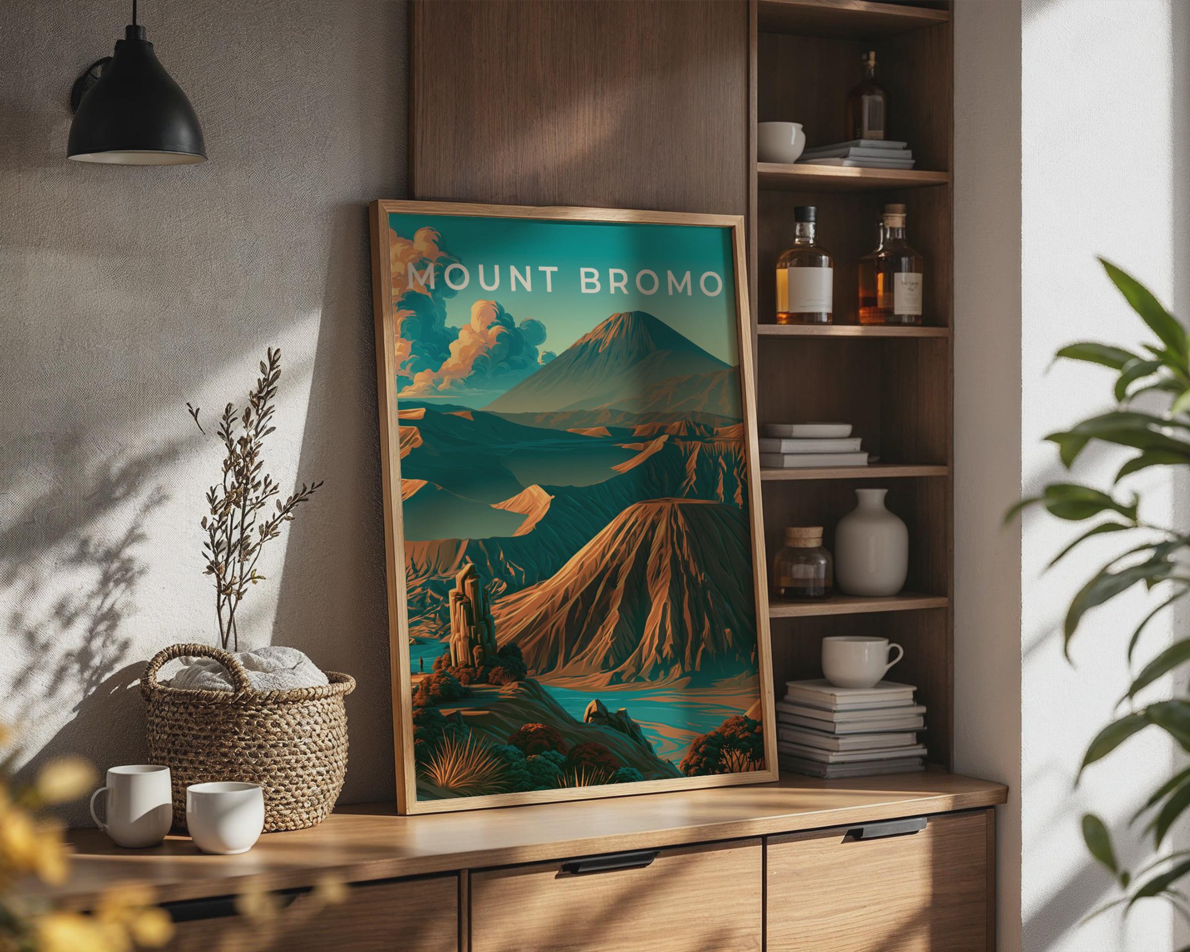 Mount Bromo Volcano Poster, Indonesia Wall Art, Retro Landscape Print - Travel Wall Art