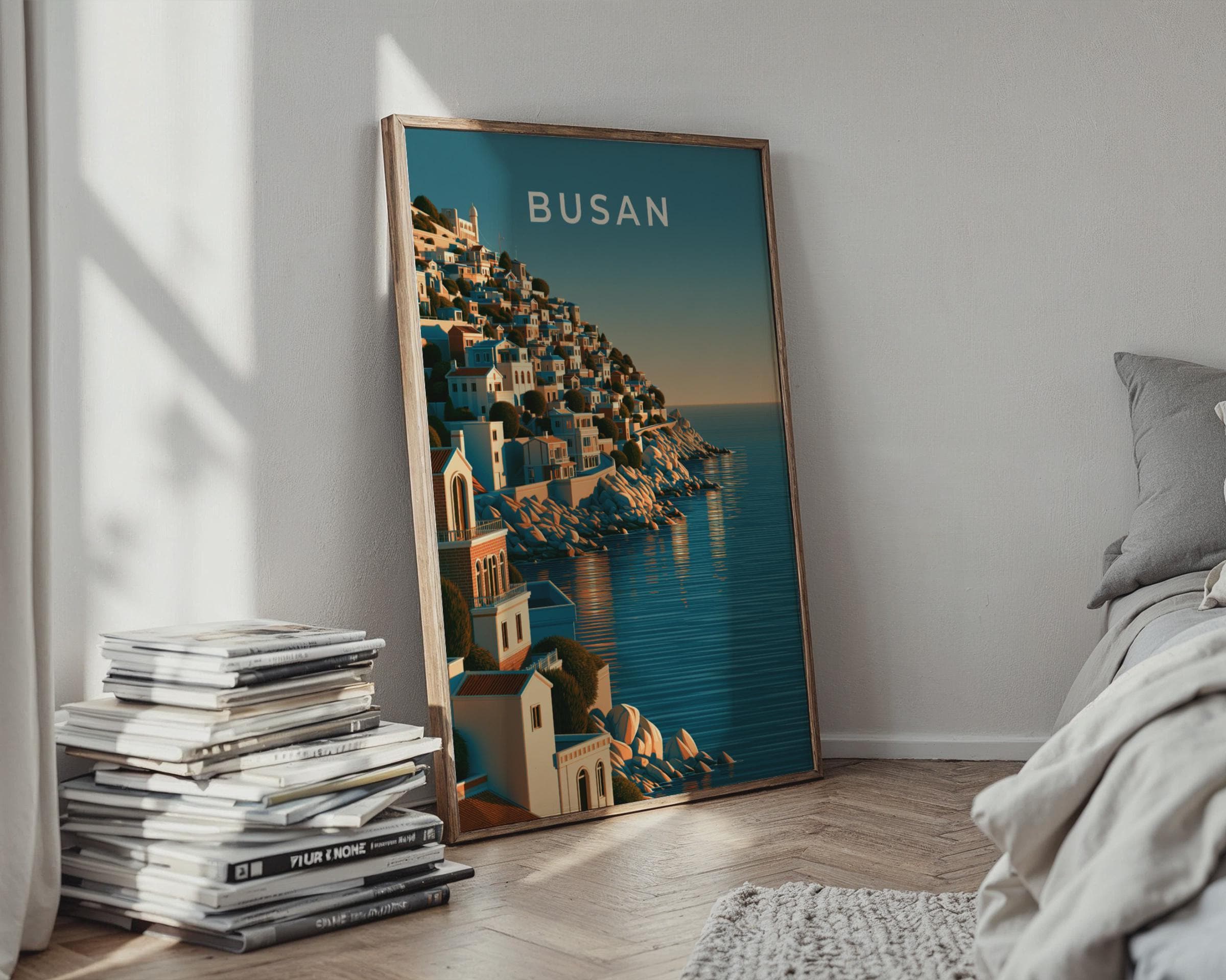 Busan South Korea Print, Coastal Hillside City Art, Teal Blue Wall Decor - Travel Wall Art