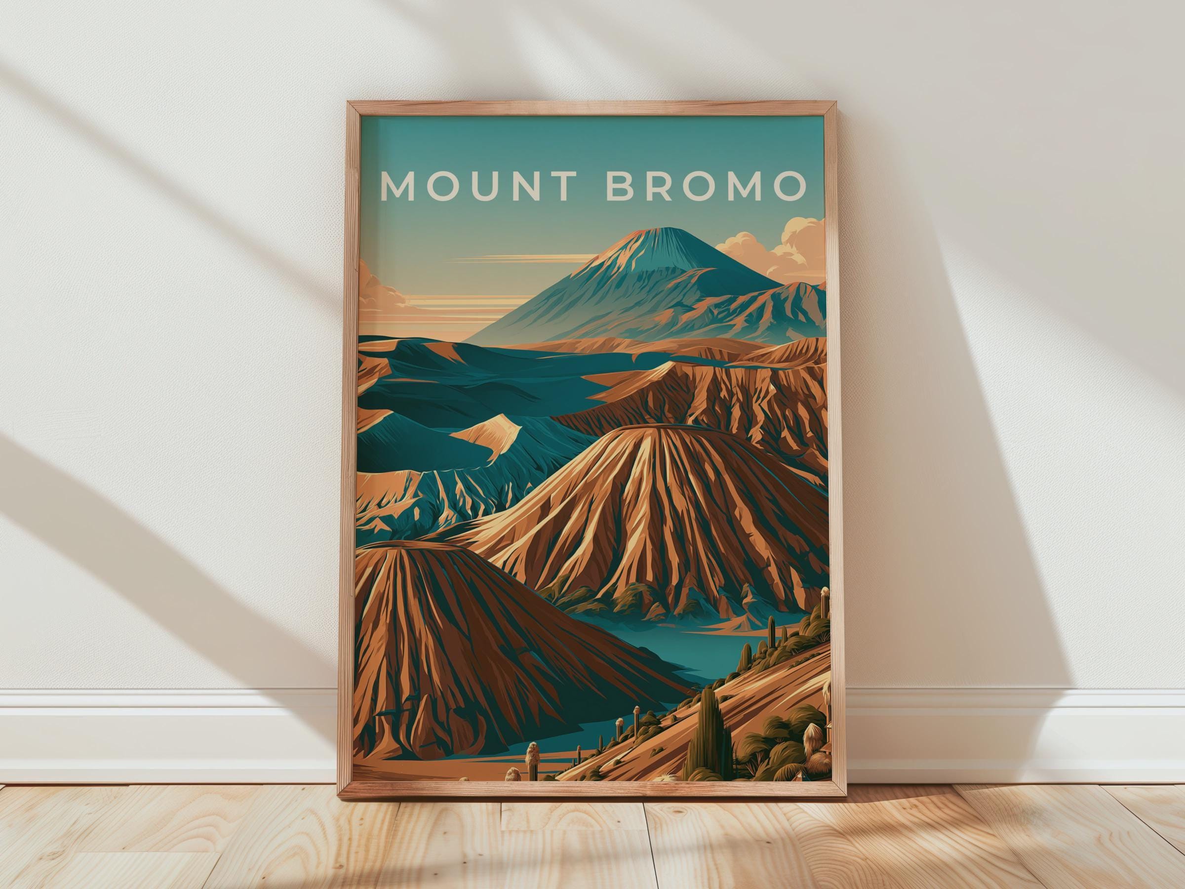 Mount Bromo Print, Indonesia Volcano Poster, Retro Java Wall Art - Travel Wall Art