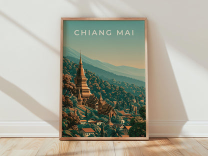 Chiang Mai Print, Thailand Temple Poster, Vintage Style Wall Art - Travel Wall Art
