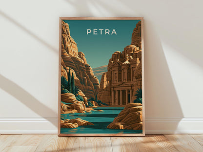 Petra Jordan Print, Al-Khazneh Treasury Wall Art, Vintage Style Poster - Travel Wall Art