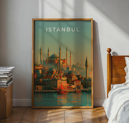Istanbul Print, Turkey Skyline Wall Art, Mosque Poster, Vintage City Illustration - Travel Wall Art