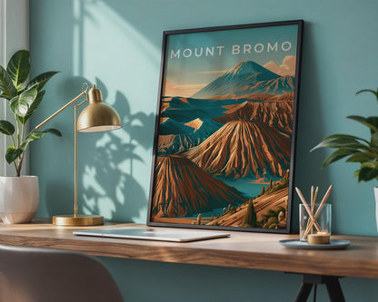 Mount Bromo Print, Indonesia Volcano Poster, Retro Java Wall Art - Travel Wall Art