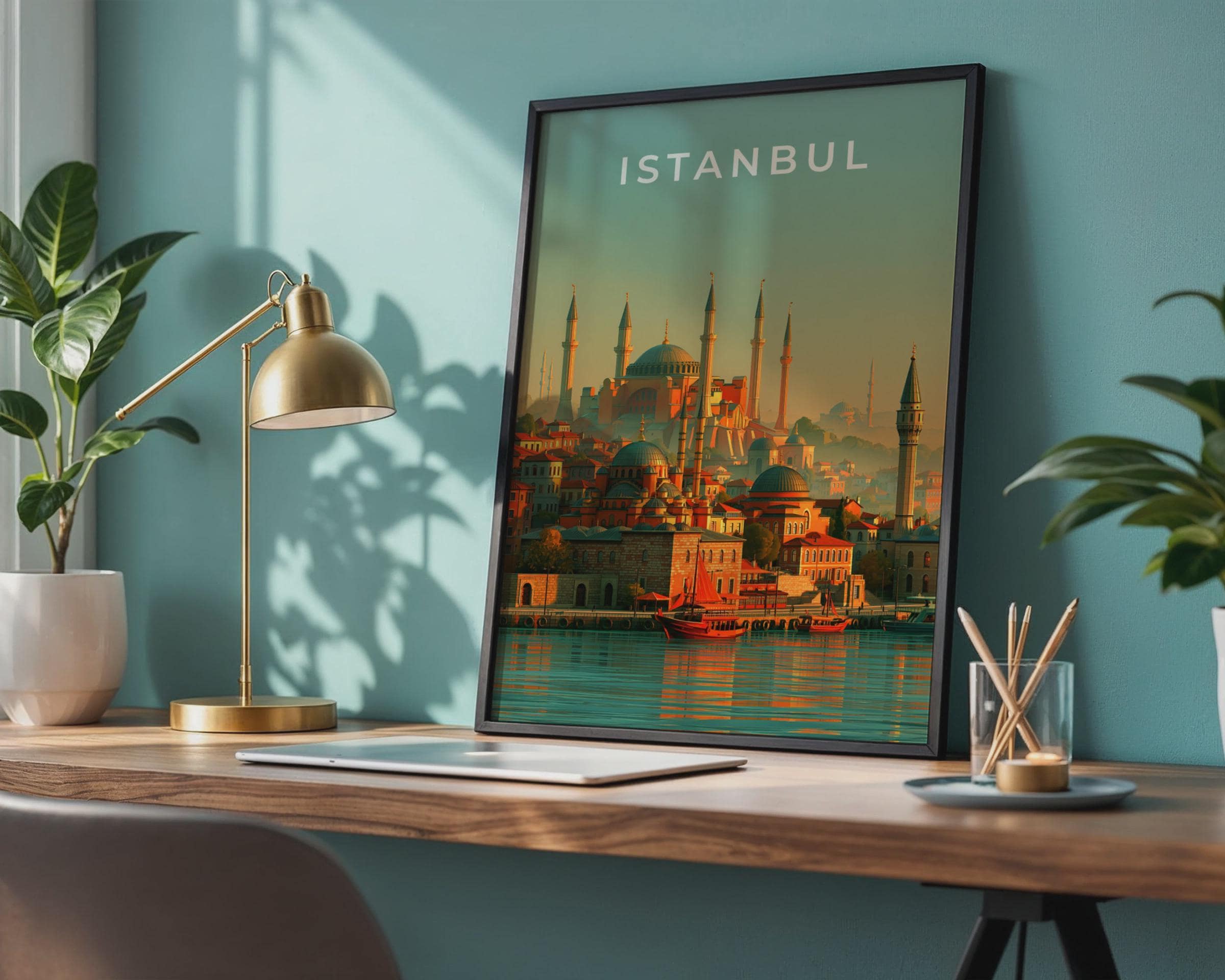 Istanbul Print, Turkey Skyline Wall Art, Mosque Poster, Vintage City Illustration - Travel Wall Art
