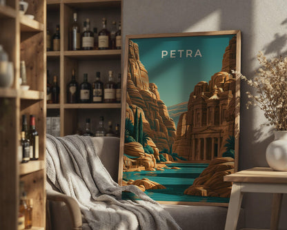 Petra Jordan Print, Al-Khazneh Treasury Wall Art, Vintage Style Poster - Travel Wall Art