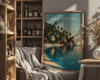 Koh Samui Print, Thailand Island Beach Poster, Tropical Palm Tree Wall Art - Travel Wall Art