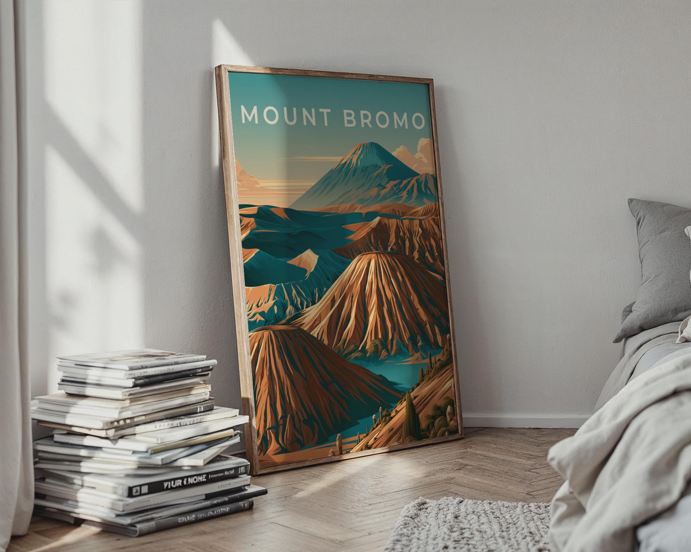 Mount Bromo Print, Indonesia Volcano Poster, Retro Java Wall Art - Travel Wall Art