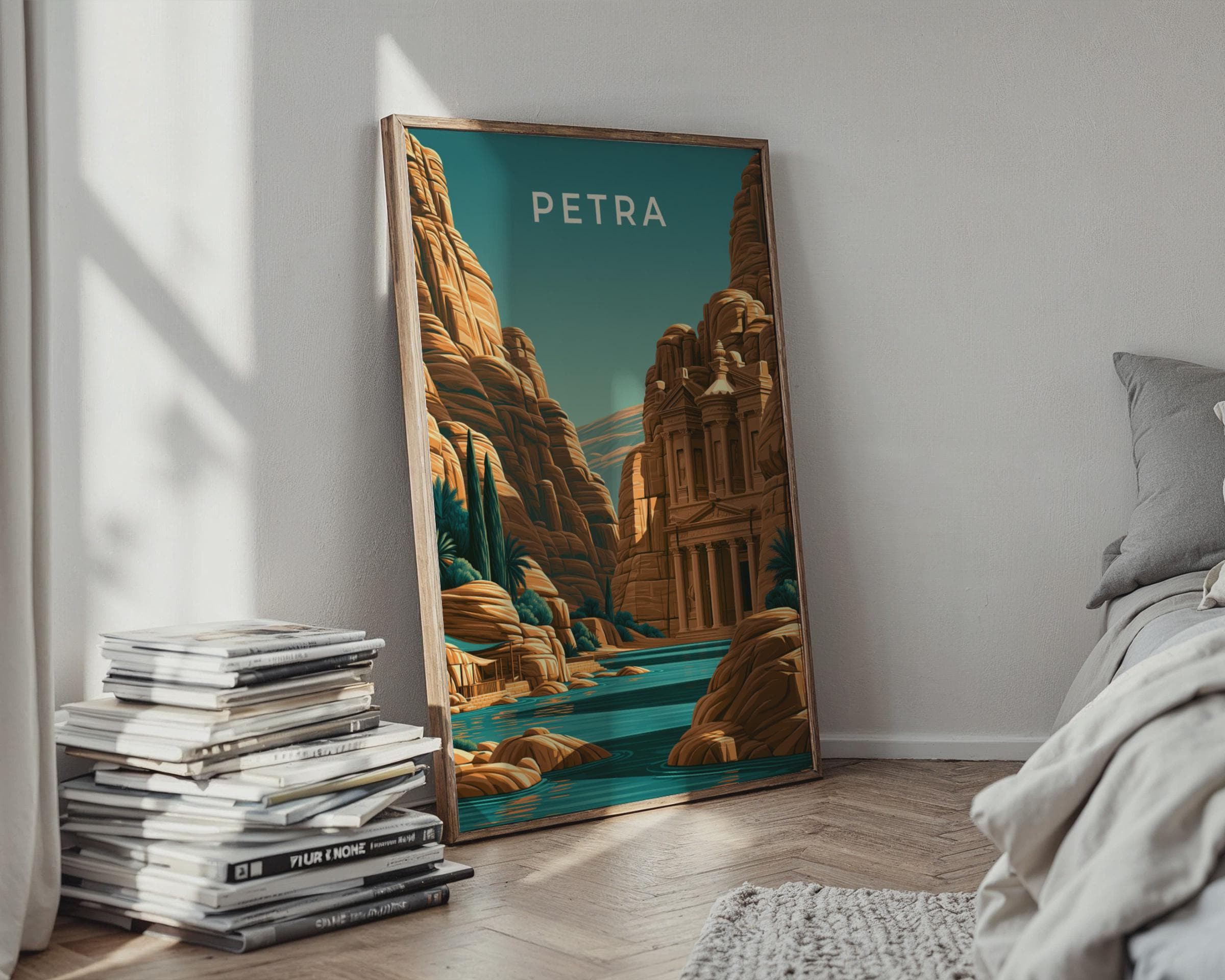 Petra Jordan Print, Al-Khazneh Treasury Wall Art, Vintage Style Poster - Travel Wall Art