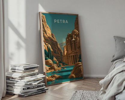 Petra Jordan Print, Al-Khazneh Treasury Wall Art, Vintage Style Poster - Travel Wall Art